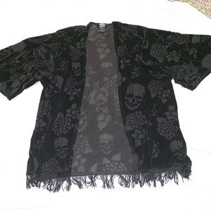 Black Velvet Kimono with Skulls&Flowers